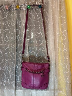 Coach Magenta Leather Crossbody Bag with Chain Accent